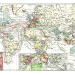 Old chromolithograph map of world traffic European colonial possessions