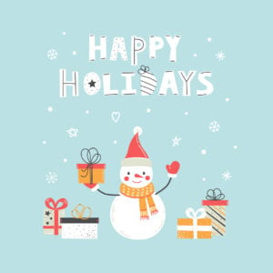 Happy holidays card with hand drawn cute snowmen